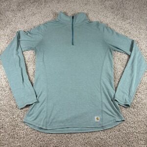 Carhartt Quarter Zip Pullover Womens XS Blue Green Force Long Sleeve Top